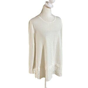 NWT Calvin Klein Womens Ivory Long Sleeve Top With Lace Hem XL